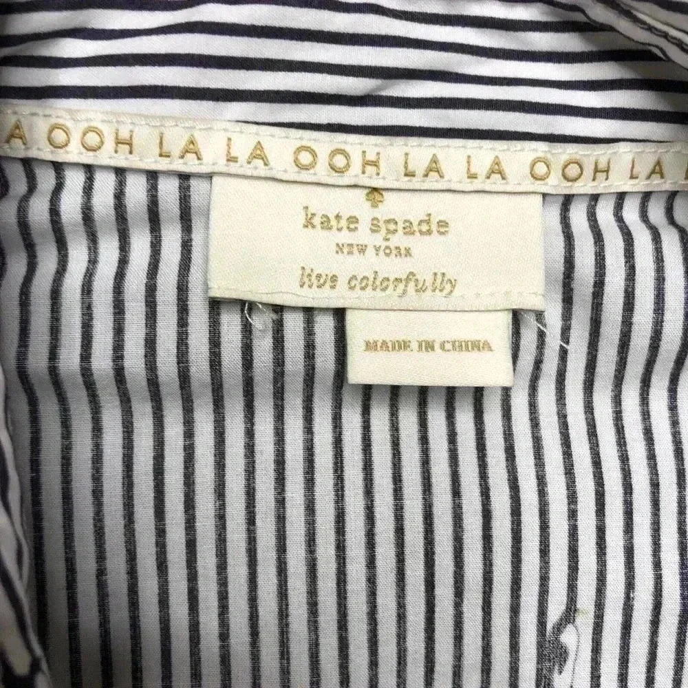 Striped Ruffle Button-Up Shirt - Blue/White - Picture 5 of 12
